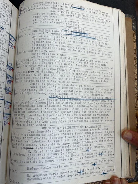 Page dactylographiée de l'acte de 1953 : désignation d'une maison dite « Le Couvent » à Villiers-Saint-Benoît et origine de propriété