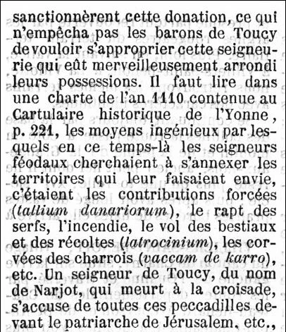 Extrait de l'Annuaire historique du département de l'Yonne de 1857 sur l'histoire de Villiers-Saint-Benoît