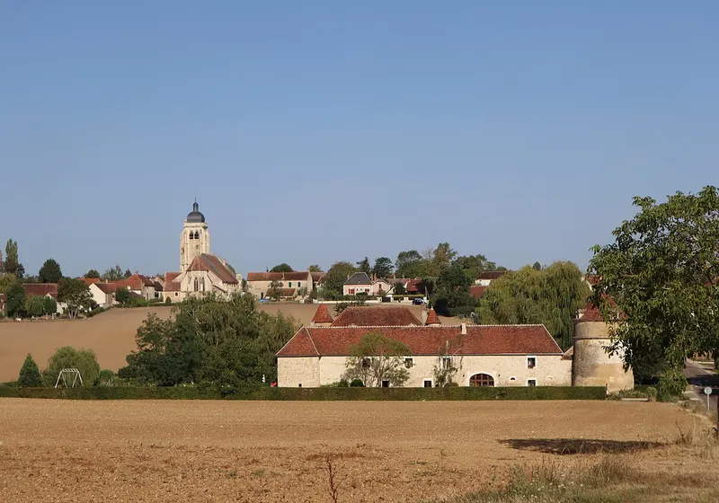 Le bourg de Chevannes et le château de Ribourdin au milieu des champs